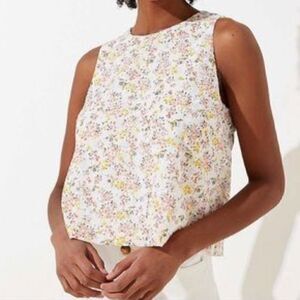 LOFT White Floral Sleeveless Crop Top